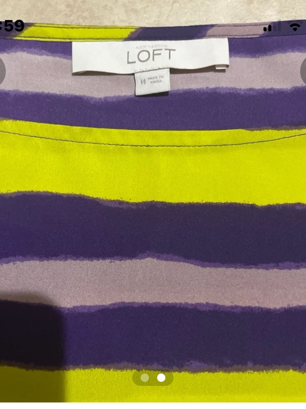 LOFT Striped Scoop Neck Top in Lime, Purple & Lavender,m